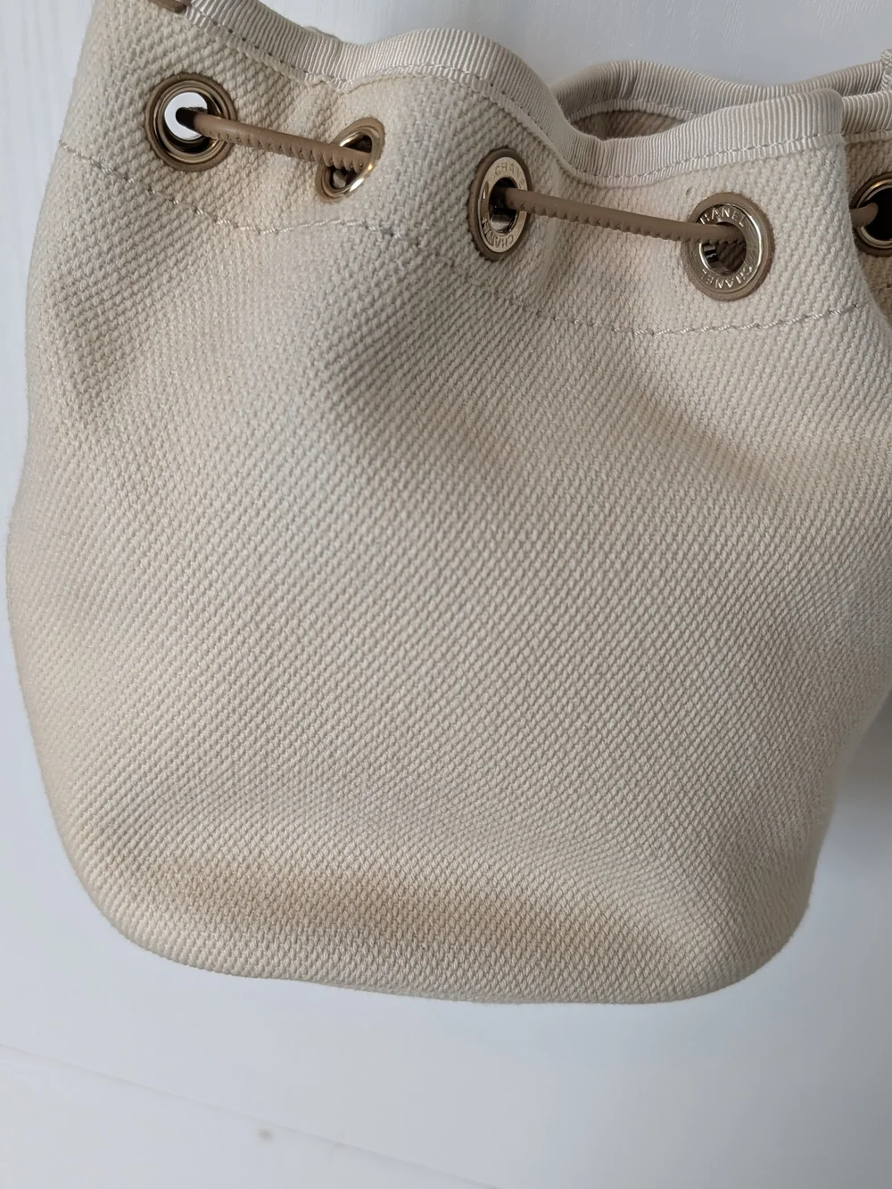 Chanel Beige Pearl Deauville Drawstring Bucket Bag